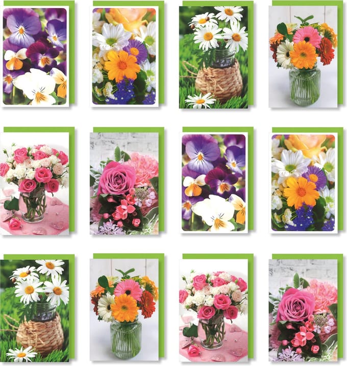 MGPcards - 12 Wenskaarten met gekleurde envelop - Zonder tekst - Bloemen