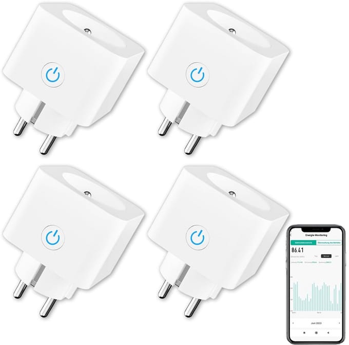 Slimme Stekker, 16A, 3680W, Type E, Intelligente Wifi Stopcontact met App Controle en Timer, 4 Stuks, Wit