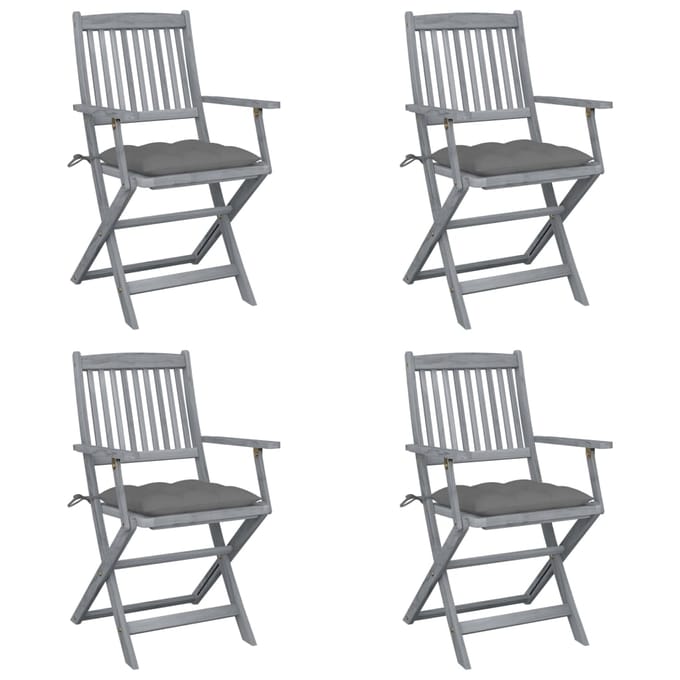 vidaXL - Set - van - 4 - klapstoelen - met - kussens, - gemaakt - van - massief - acaciahout.