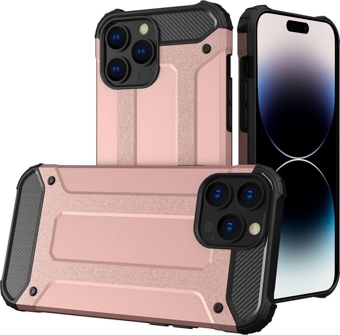 LuxeBass Hoesje geschikt voor Apple iPhone 14 Pro Max - RoseGoud - Armor case