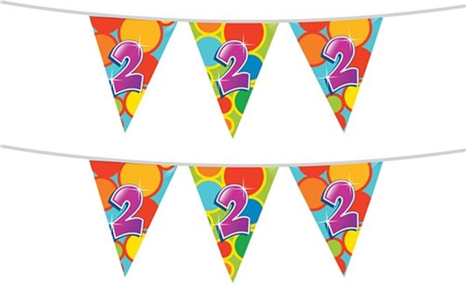 Haza Vlaggetjes 2 jaar - leeftijd verjaardag - 2x stuks - plastic 10m