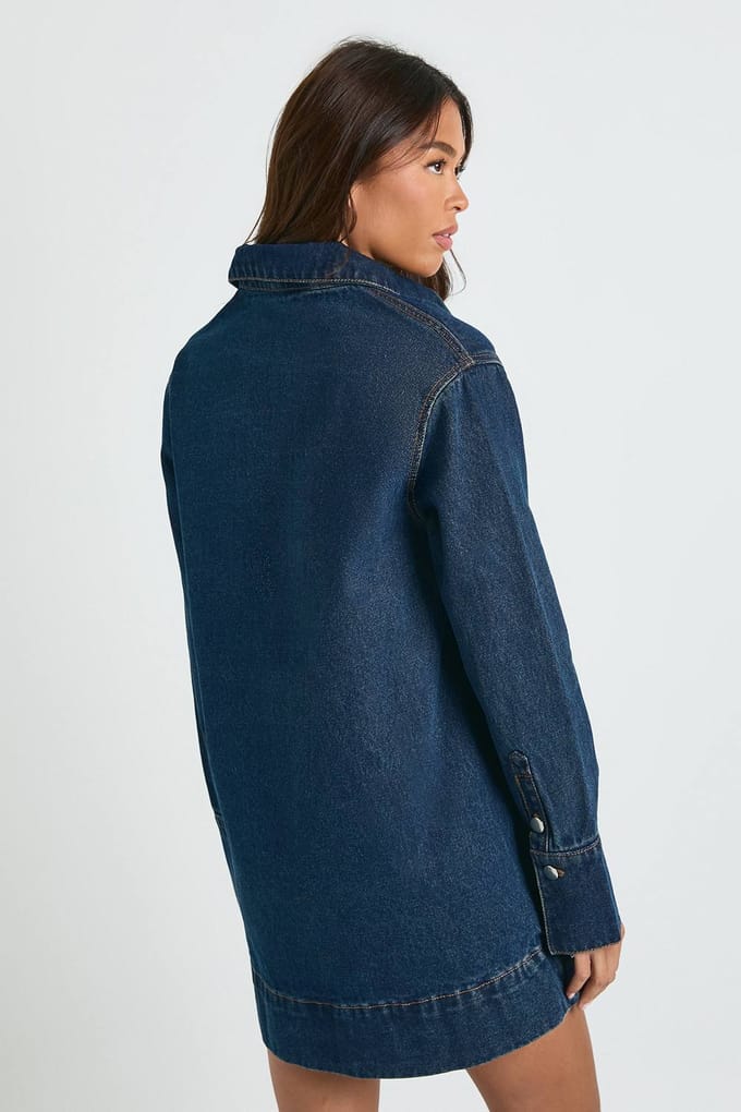 boohoo Dames Denimjurk met lange mouwen | Indigo | Maat: 6