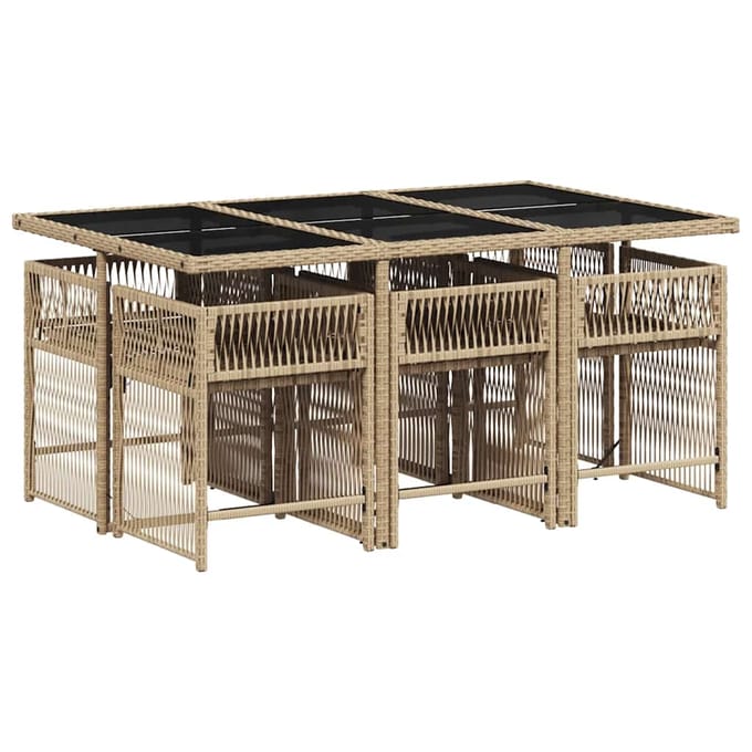 vidaXL - 7-delige - Tuinset - met - kussens - poly - rattan - beige