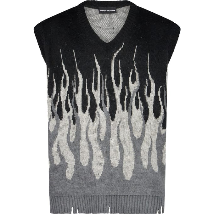 Mouwloos pullover-jacquardvlammenvest voor heren
