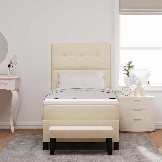 vidaXL - Boxspring - bed - met - hoofdeinde - Crème - 100 - x - 200 - cm - Stof