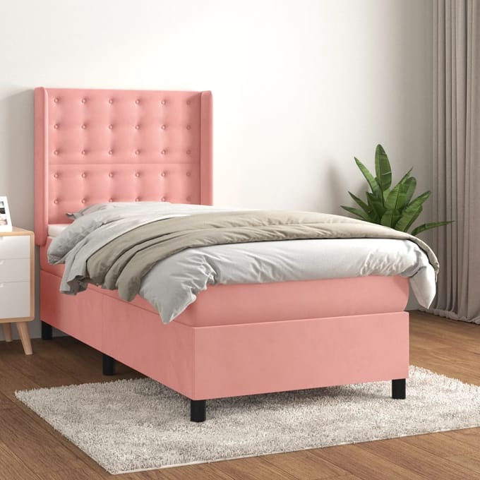 vidaXL - Boxspring - met - matras - fluweel - roze - 80x200 - cm