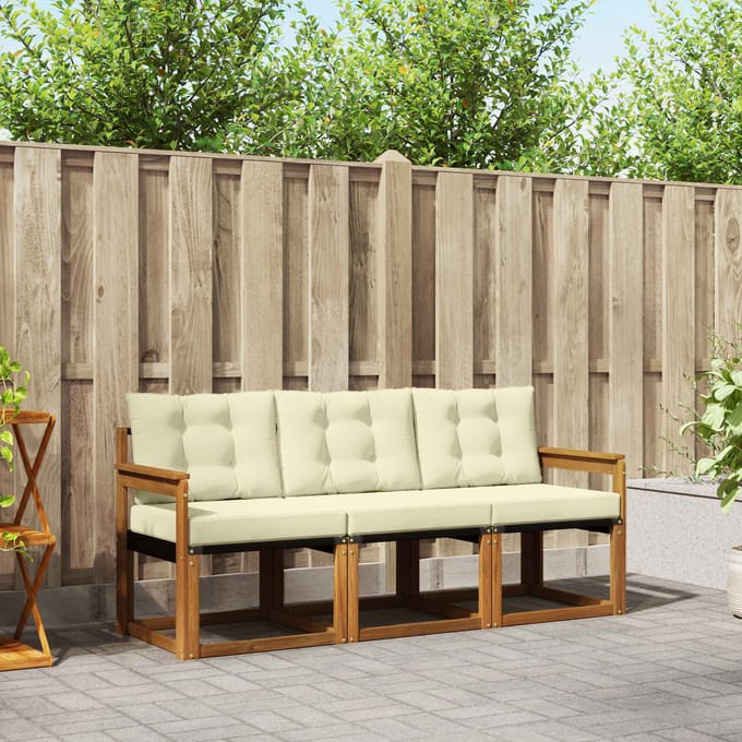 vidaXL - Buiten - bank - set - 3 - st - Natuurlijk - en - Crème