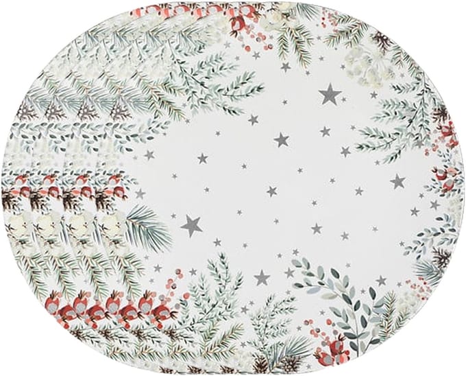 Feeric lights & Christmas Diner/Kerstdiner onderborden - 8x - kerstprint - D33cm - kunststof - multifunctioneel