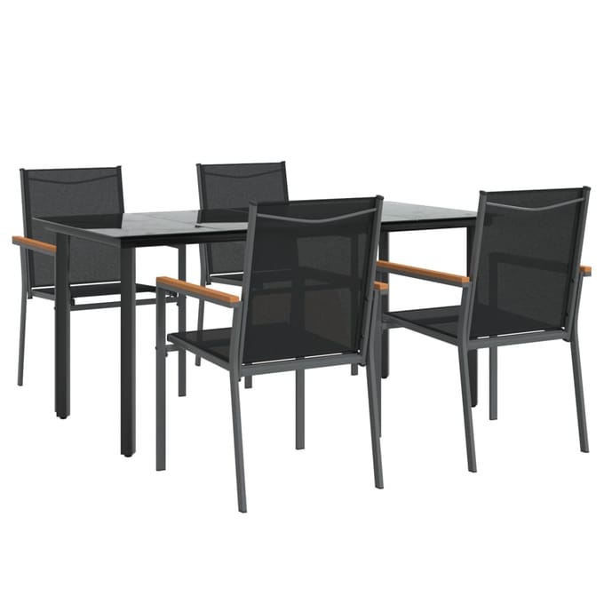 vidaXL - 5-delige - Tuinset - textileen - en - staal - zwart