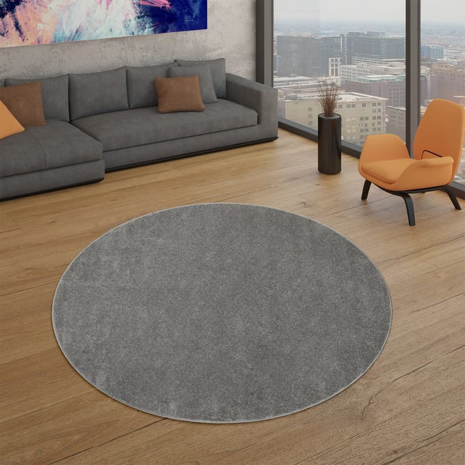 Woonkamertapijt Kurflor effen design modern en tijdloos 120 x 120 cm Rond 120 x 120 cm Rond grijs