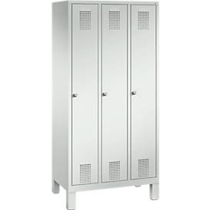 Kledinglocker Evolo S 3000, staal, 3 compartimenten, cilinderslot, lichtgrijs RAL 7035/lichtgrijs RAL 7035