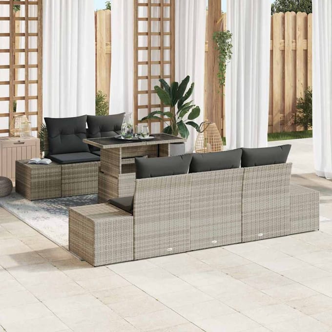 vidaXL Bankstel 6 st Lichtgrijs poly rattan