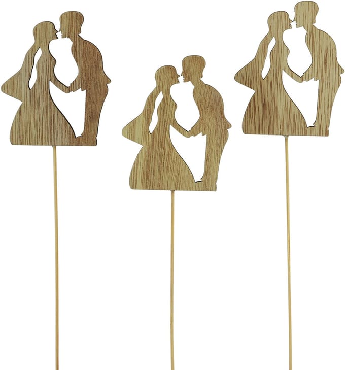 Bloemplug trouwdecoratie taarttopper bruidspaar naturel 28,5cm 14st