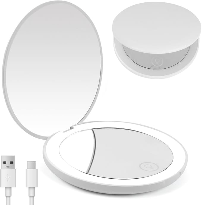 Make up spiegel met verlichting - LED - Make-up spiegel 1X/10X - Compact - Oplaadbaar - Traploos dimmen - Wit