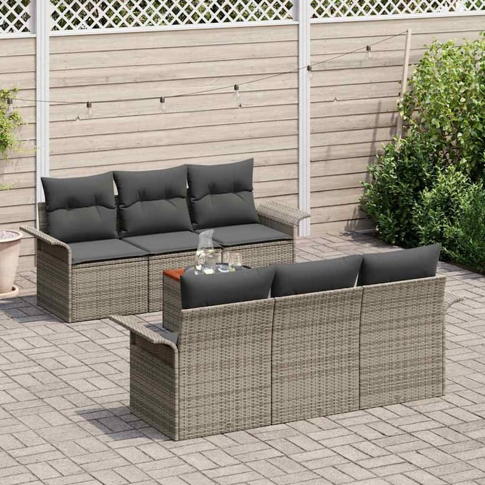 vidaXL - Tuinbank - Set - 7 - st - Grijs - poly - rattan