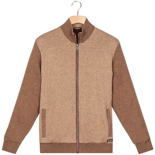Baileys Vest Lined Cardigan Zip Fine Texture Pattern Cotton Cashmere Donker Taupe / male