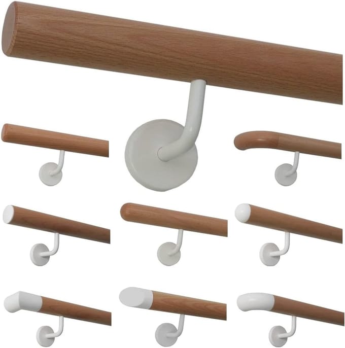 Beuken Trapleuning - Gelakte Leuning - Veilig Traplopen - Incl. Houders & Eindstukken - 200 cm Lengte - Wit