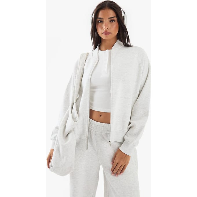 boohoo Dames DSGN Studio Bomber Zip Through Sweatshirt | Ash Grey | Maat: 2XL