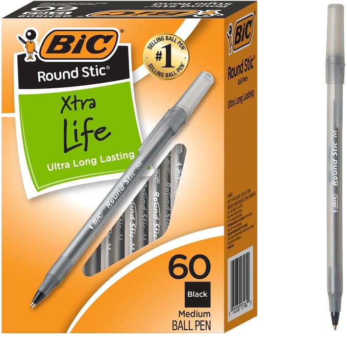 BIC Round Stic Xtra Life Balpennen - 1,0 mm - Zwart - 60 stuks