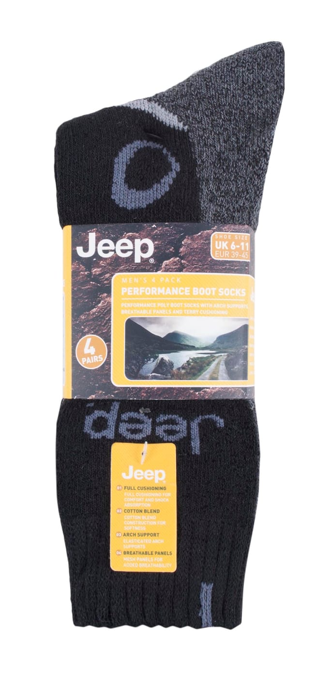 Jeep - 4-pack anti-blaar luxe laarzensokken voor heren - Houtskool / Zwart