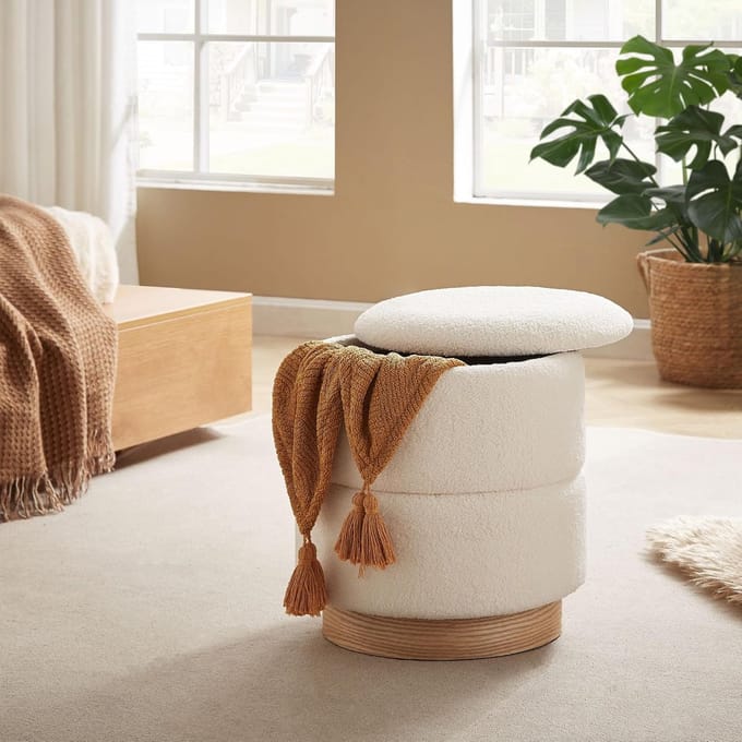 Commode poef - Zitzak voetenbank - Ontspannen zitten - Scandinavisch design - 37x37x42 cm - Wit