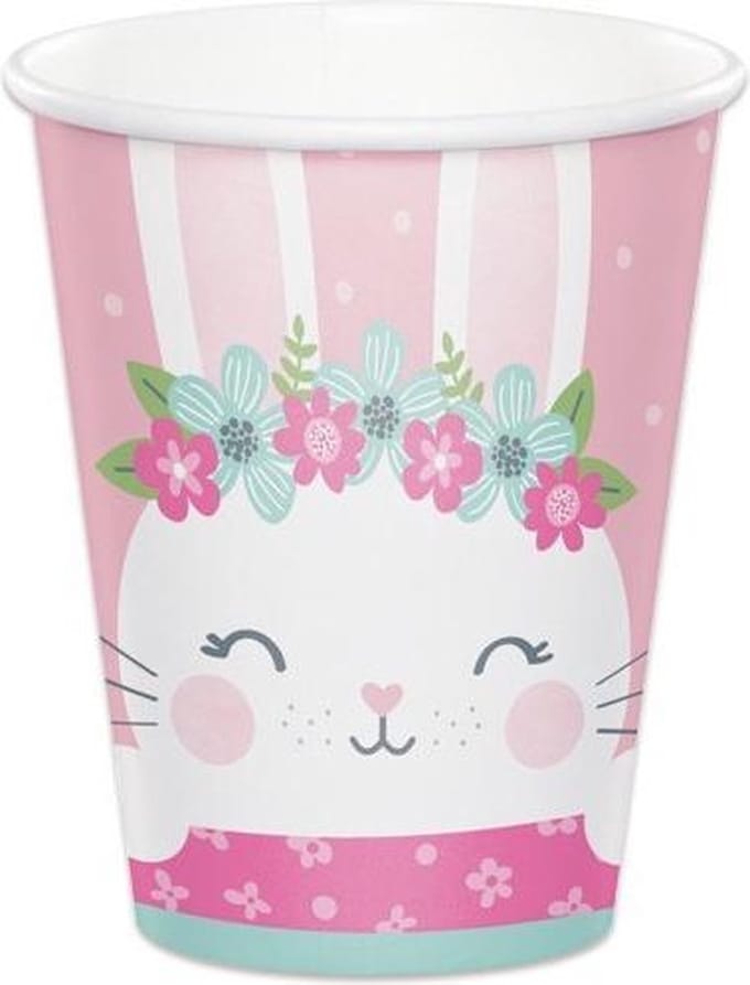 Roze Feestbekers Konijn (8st)