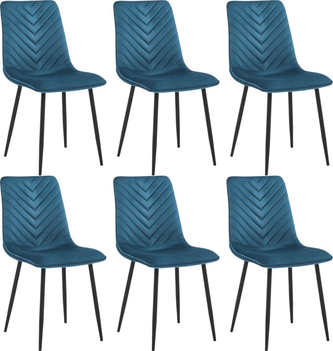 Colenis® - Senny Eetkamerstoel - Set Van 6 - Petrol - Fluweel - Industrieel - Eetkamerstoelen