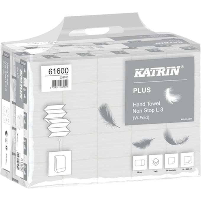 Handdoek Katrin Plus w-vouw 3-laags 203x320mm 25x90 vel wit 61600