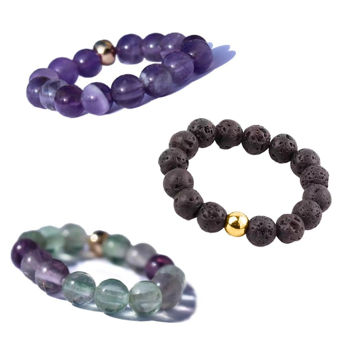 Bixorp Gems Edelstenen Ringen Set Amethist + Lavasteen + Fluoriet - Kralenring Droom
