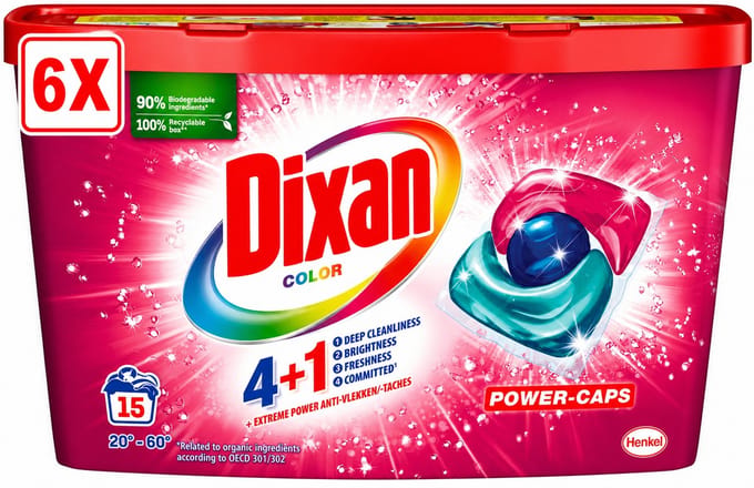 6 x Dixan - Wasmiddelcapsules - Voor gekleurde was - 15 wasbeurten