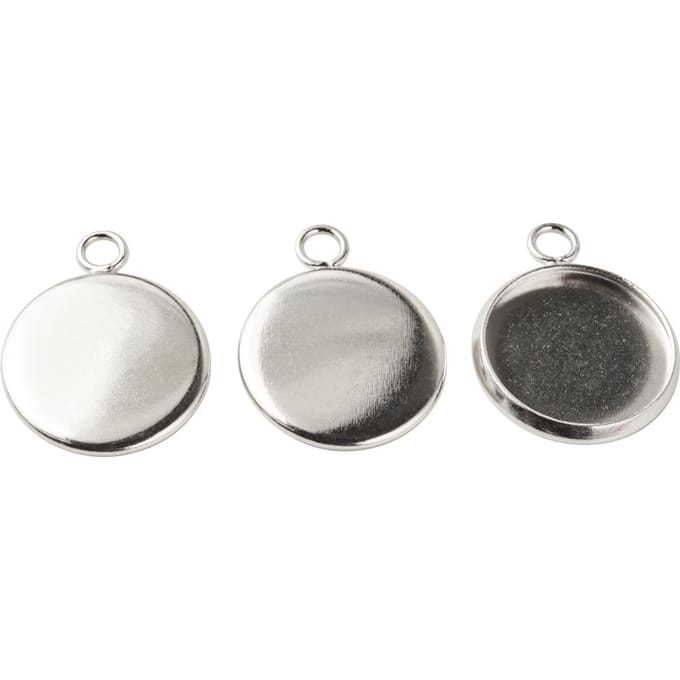 Hanger with 1 eye, Round, 14mm Top, Platinum, 3 pcs