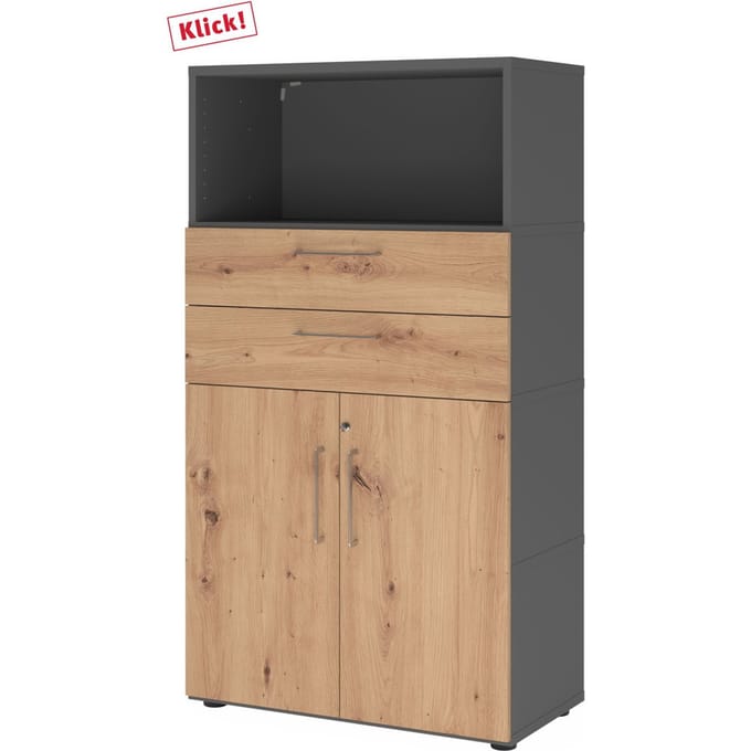 FlexWall | 4 OH | deuren + laden + kast | met verstelbare poten - Grafiet/Essen-Eik