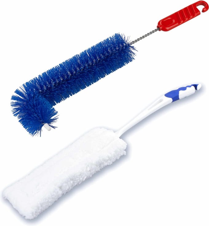 2- Delige verwarming schoonmaakset blauw/wit - microvezel borstel - L-vorm radiator borstel
