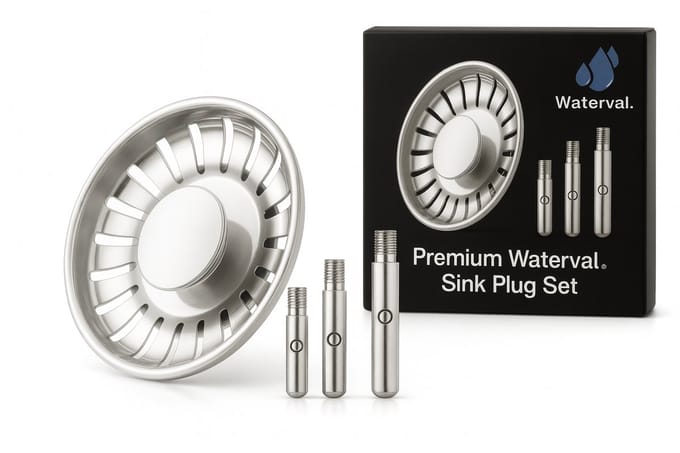 Waterval Premium RVS Korfplug Afvoerplug – Vernieuwd Model – 84mm – Grote Knop – Spoelbakzeef – Gootsteenzeef