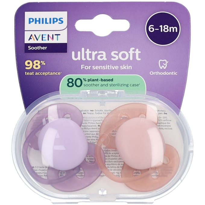 Philips Avent Ultra Soft Fopspeen - 6-18 Mnd - 2 Stuks - Plant-based