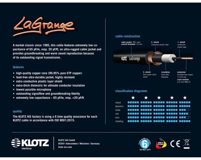 Klotz LA-PR0900 LaGrange Supreme Guitar Cable 9 m - Instrumentenkabel