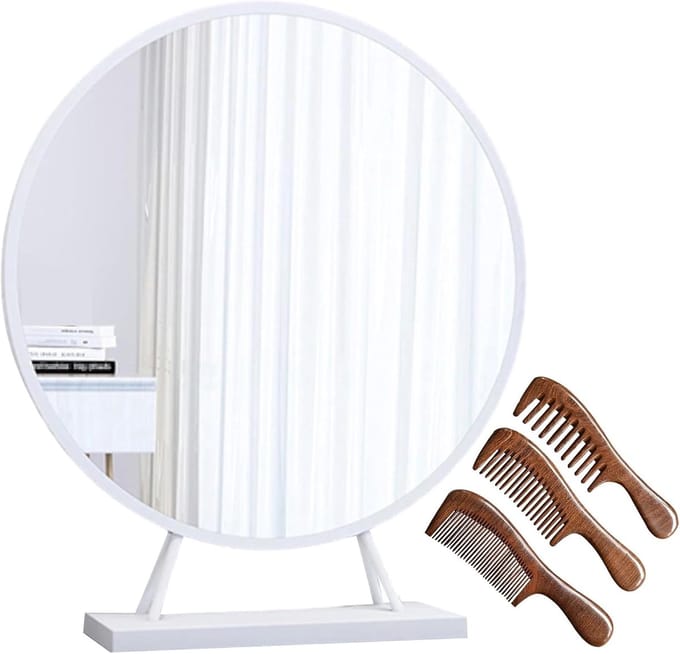 Ronde make-upspiegel - Kaptafel spiegel - Schoonheid verzorging - Stabiele A-frame basis - 30 cm - Wit