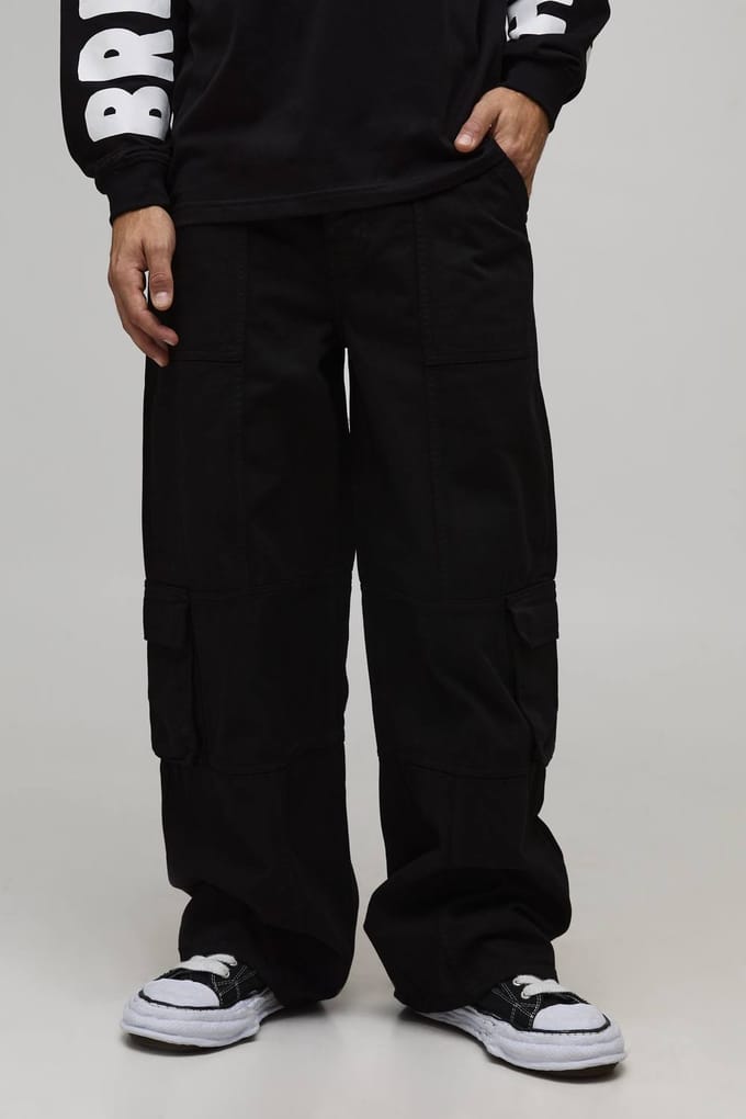 Baggy Fit Vintage Overdye Cargo Trouser | Black | Size Medium