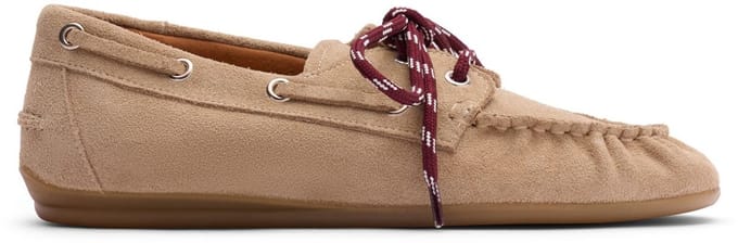 Sacha - Dames - Beige suède bootschoenen met rode veters - Maat 36