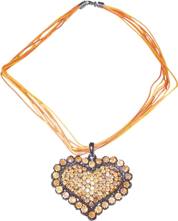 Ketting met hartjes hanger strass stenen oranje