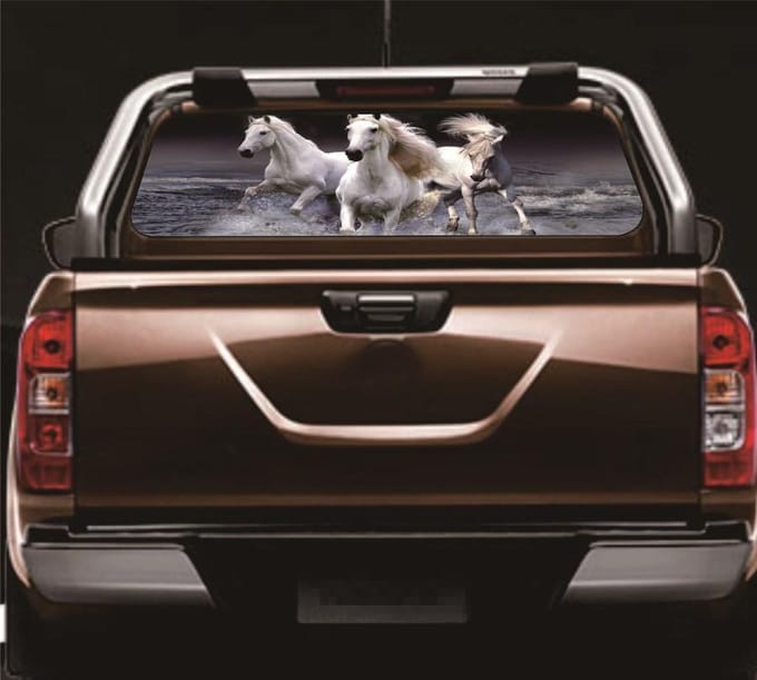 Autocollant cheval blanc universel pour vitre arrière de voiture, 135cm x 36cm, 1 pièce, pour camion SUV gray