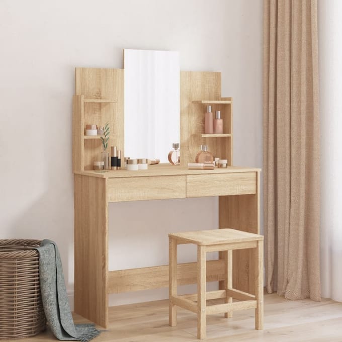 vidaXL - Kaptafel - met - spiegel - 96x39x142 - cm - sonoma - eikenkleurig