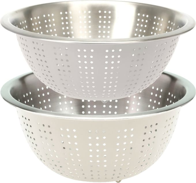Excellent Houseware RVS keuken vergiet/zeef - set met 2 formaten - creme wit - Diameter 24 en 27 cm