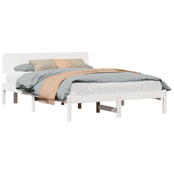 vidaXL - Bedframe - met - hoofdeinde - Wit - 140 - x - 200 - cm - Massief - grenenhout