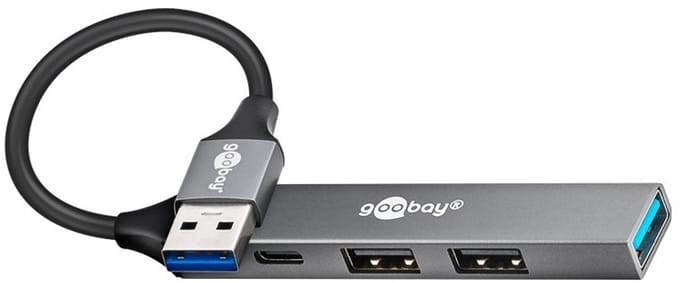 USB-A Hub - 3x USB-A en 1x USB-C - USB 3.2 Gen 1 - 0,1 meter - Grijs