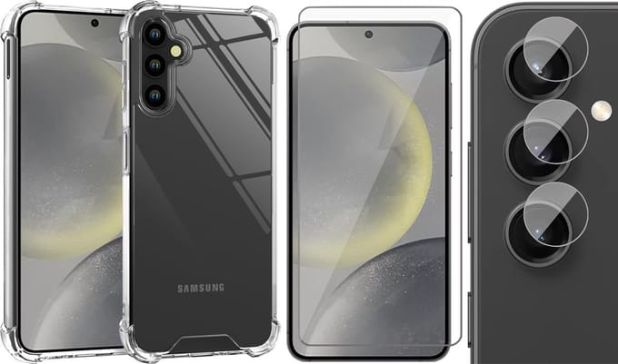 Hoesje geschikt voor Samsung Galaxy S24 Plus - Screenprotector Glas & Camera - Shockproof Transparant