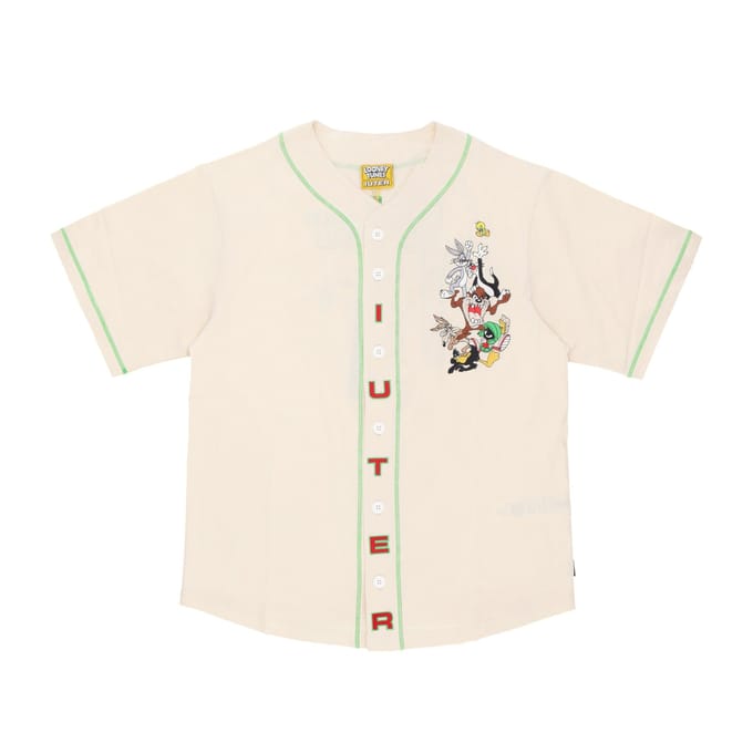 Looney Tunes honkbalshirt voor heren, cremekleurige knopenjas