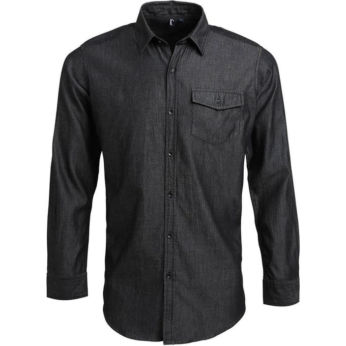 Premier Heren Denim Overhemd met Contraststiksels (Zwarte denim)
