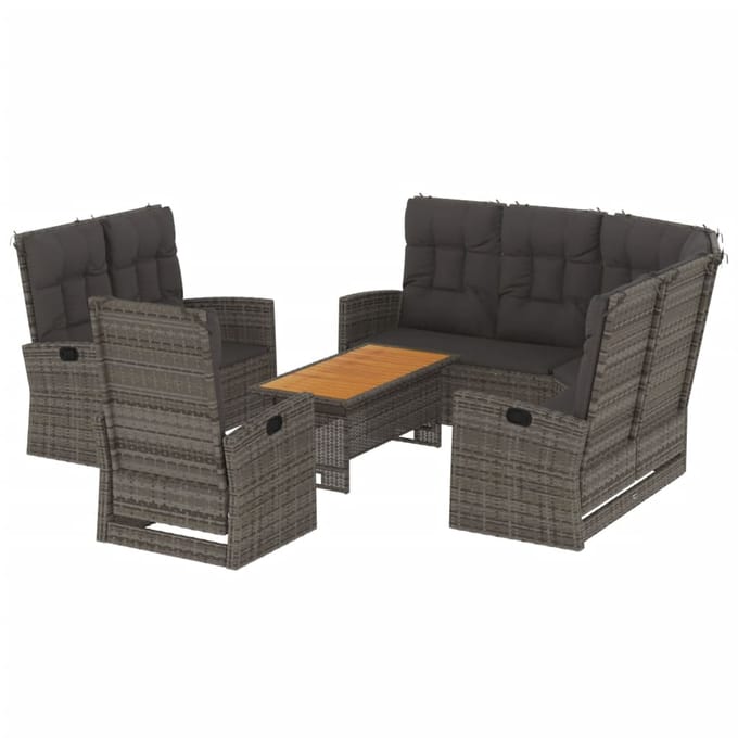 vidaXL - 4-delige - Loungeset - met - kussens - poly - rattan - grijs