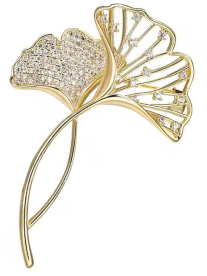 Broche goudkleurig ginkgo strass - Charme Bijoux